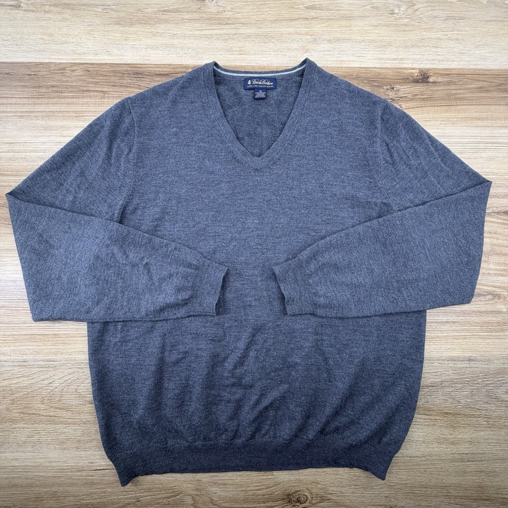 Brooks Brothers‎ Mens Merino Wool Dark Gray V Neck Sweater Size XL